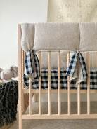 Flax Linen Rail Cover with Knot Ties and Accent Ties (Navy Plaid) - Liz and Roo