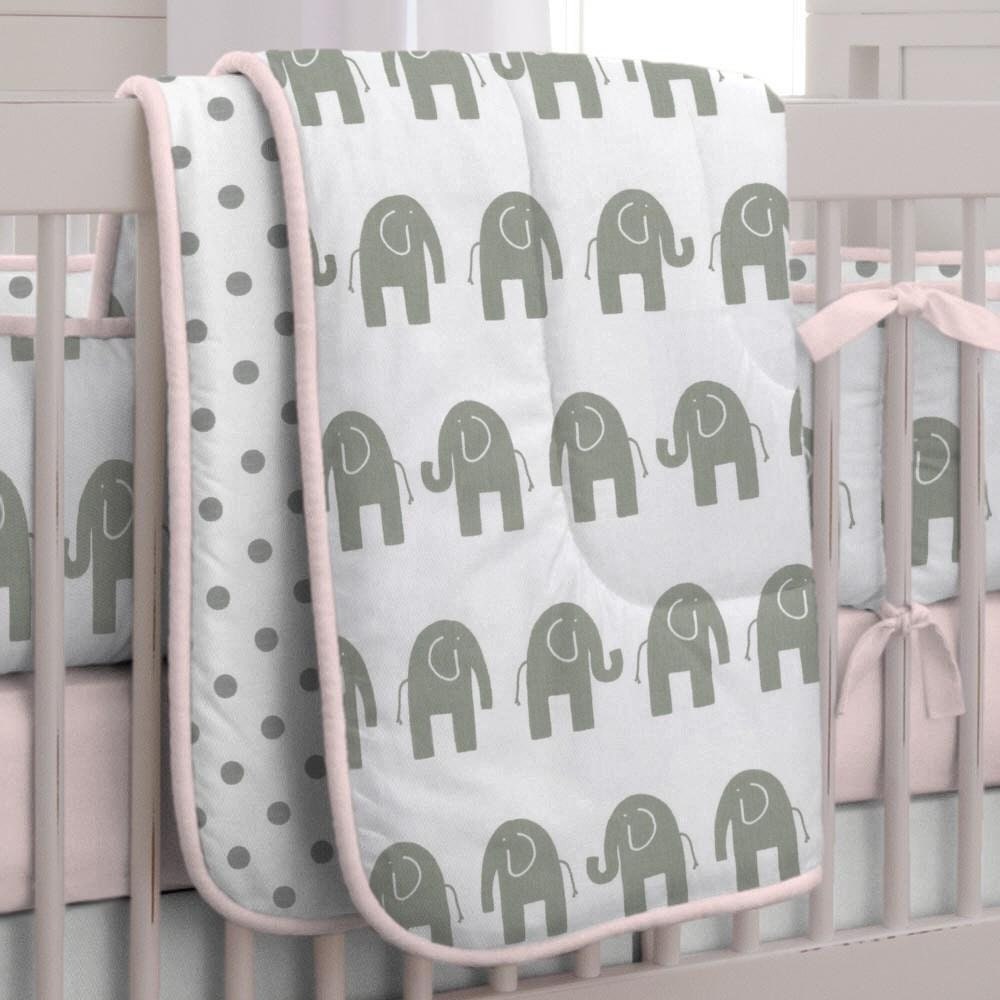 Gray and Pink Elephants 3-pc Bedding Set - Liz and Roo