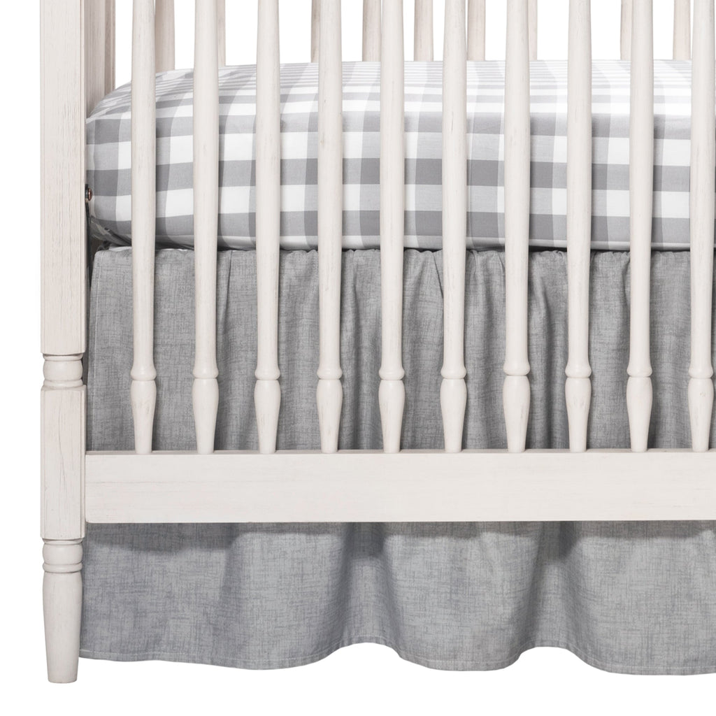 Gray Crosshatch Scalloped Crib Rail Cover with Ruffles - Liz and Roo