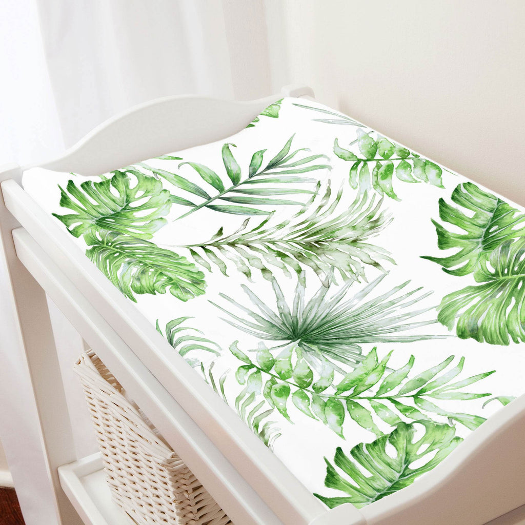 Green Painted Tropical Changing Pad Cover