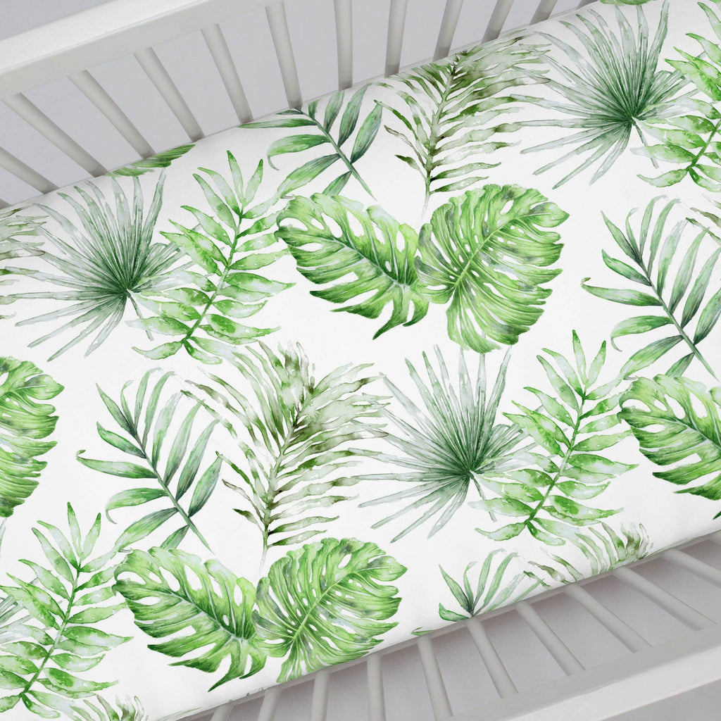 Green Painted Tropical Sheet Crib View