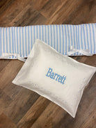 Light Blue Limerick Linen Crib Rail Cover with "William" Monogram - Liz and Roo