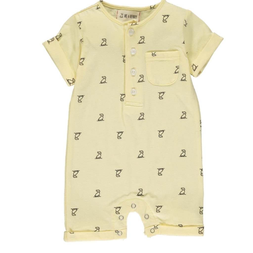 Martingale Henley Romper Yellow Henry Dog Print - Liz and Roo