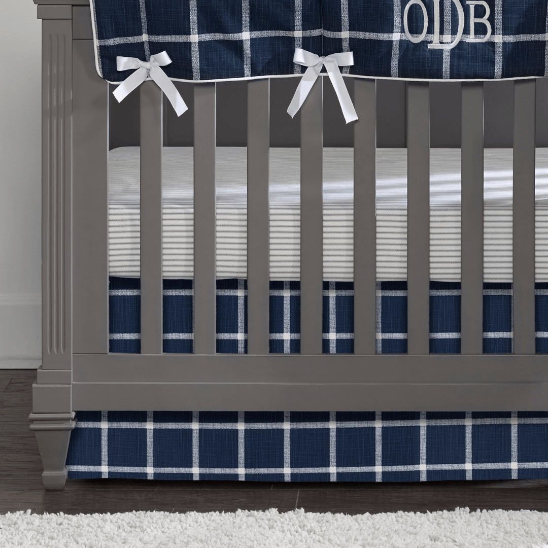 Modern Farmhouse Plaid Crib Skirt (Blue) 17" Drop - Liz and Roo