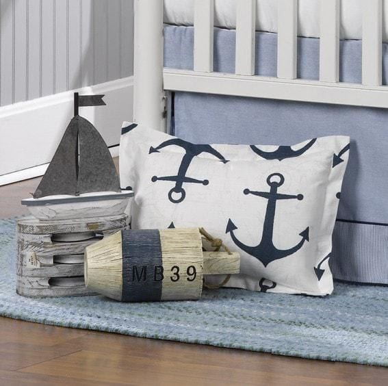 Navy Anchors Baby Pillow Sham (INCLUDES INSERT) - Liz and Roo