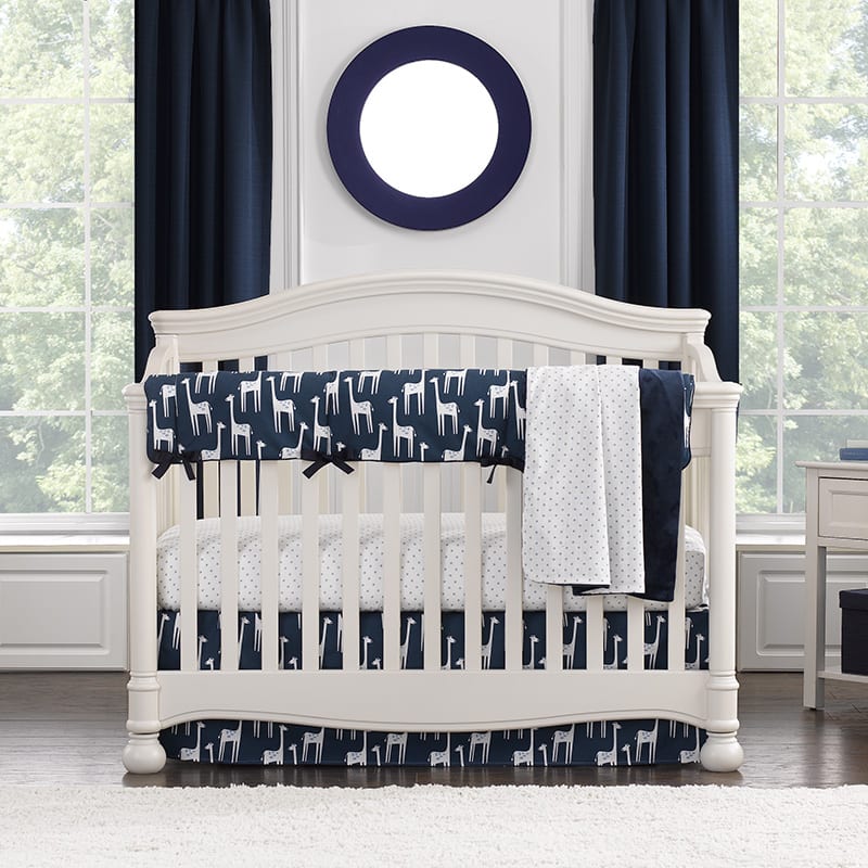 Navy Giraffe Bumperless Crib Bedding - Liz and Roo