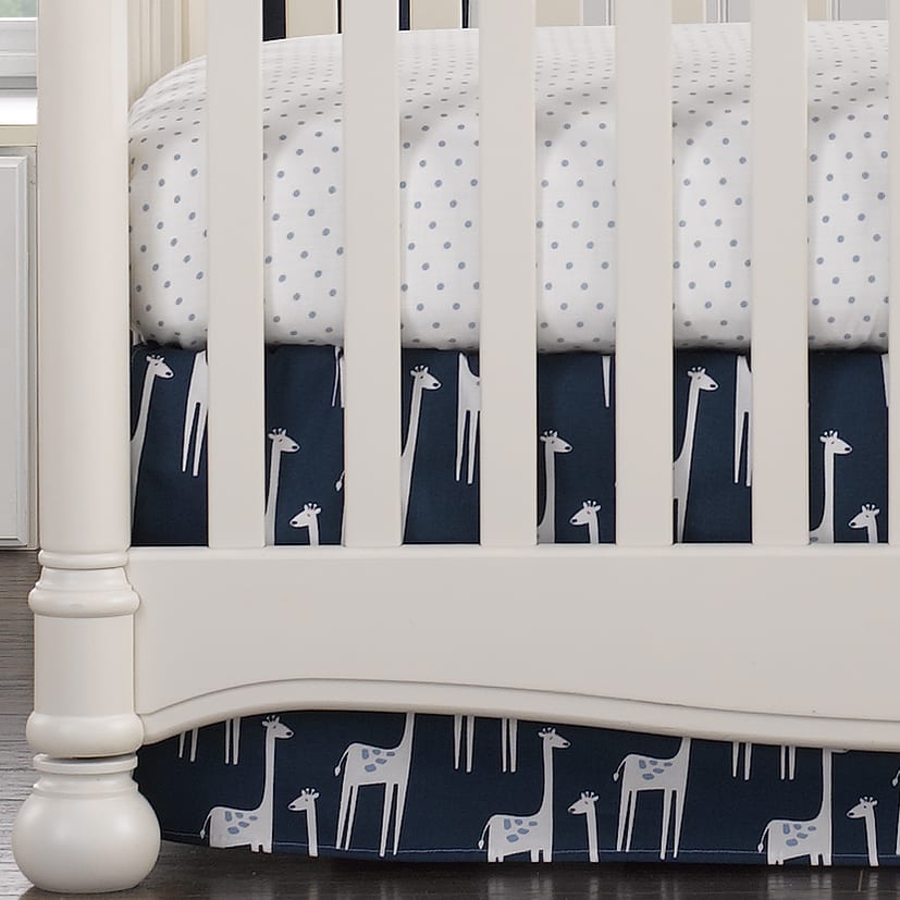Navy Giraffe Crib Skirt 17" Drop - Liz and Roo