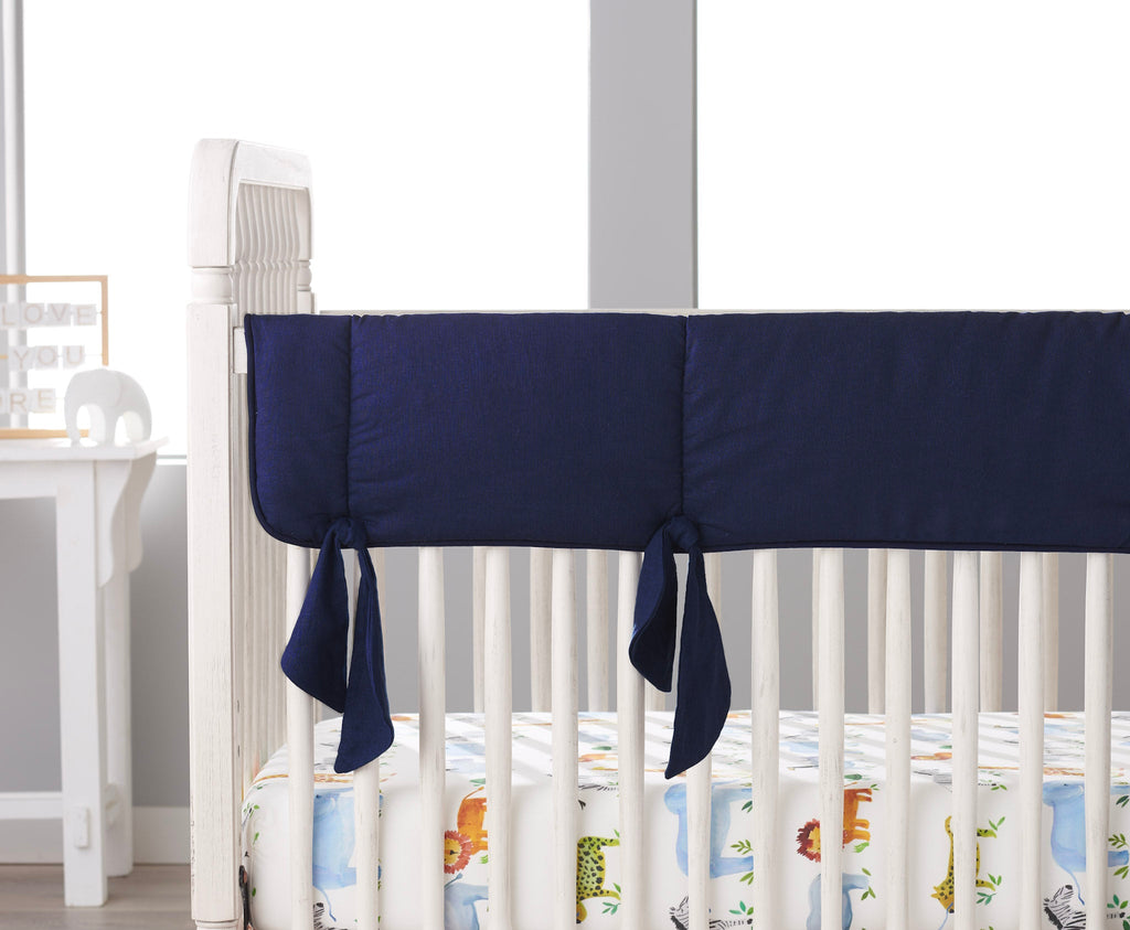 Navy Linen Crib Rail Cover with Knot Ties - Liz and Roo