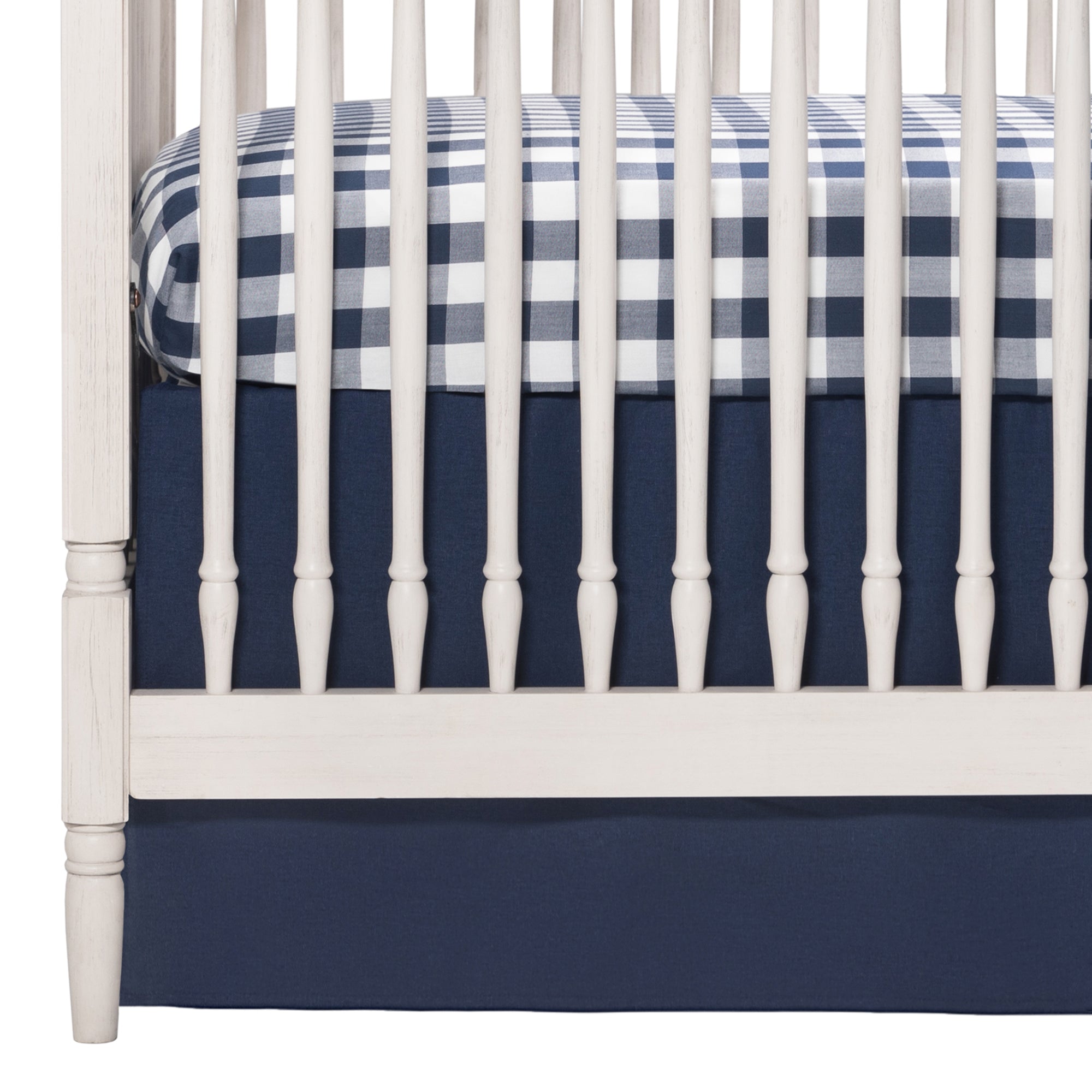 Navy Linen Crib Skirt 16" Drop - Liz and Roo