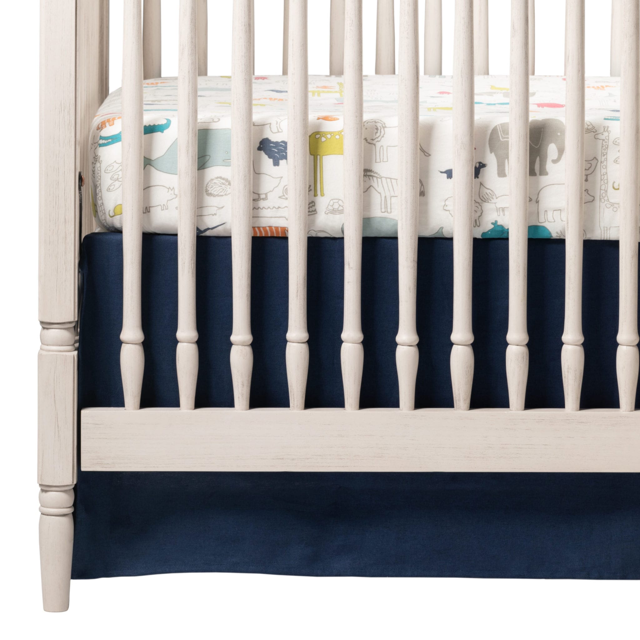 Navy Linen Crib Skirt 16" Drop - Liz and Roo