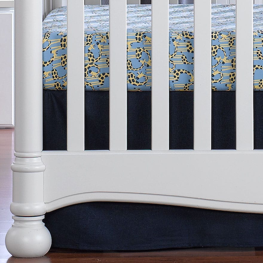 Navy Linen Crib Skirt 16" Drop - Liz and Roo