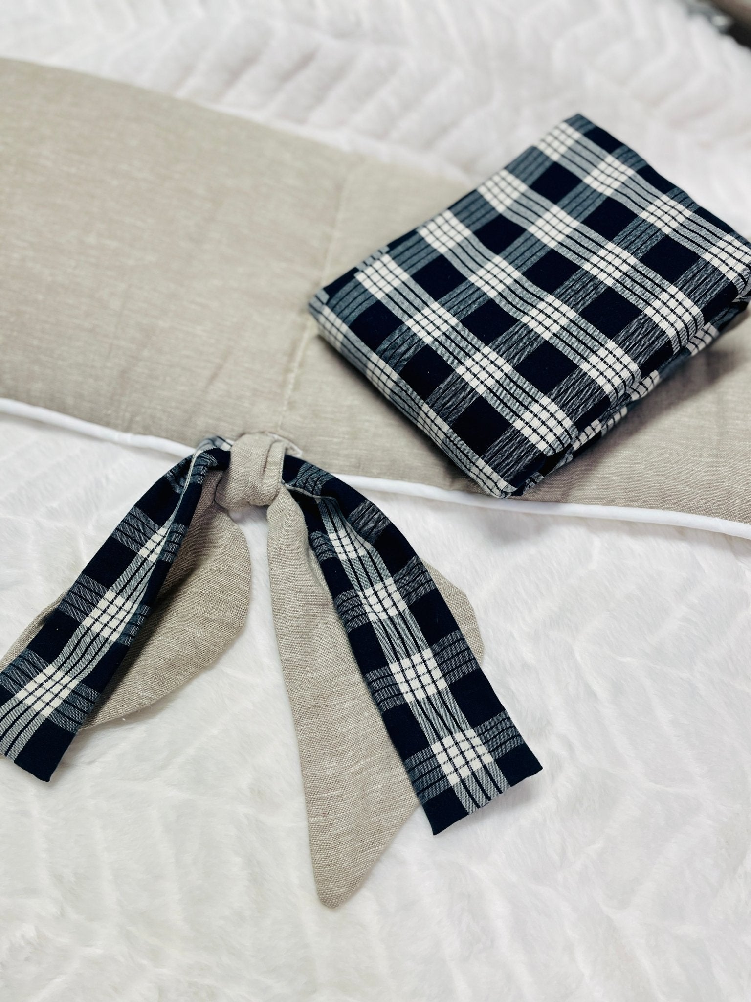 Navy Plaid Linen Crib Sheet - Liz and Roo