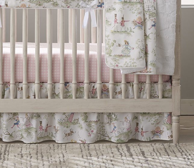 Nursery Rhyme Toile Gathered Crib Skirt - Liz and Roo