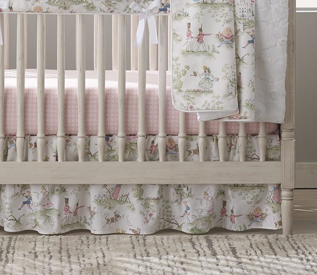 Nursery Rhyme Toile MINI CRIB Gathered Crib Skirt - Liz and Roo