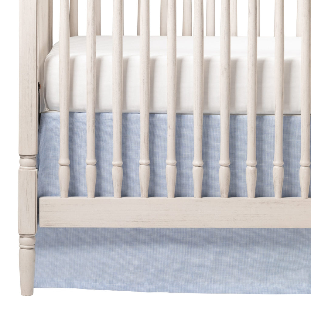 Periwinkle Blue 100% Limerick Linen Striped Crib Rail Cover - Special Order - Liz and Roo