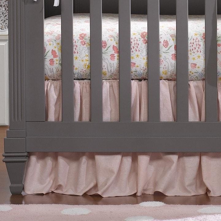 Petal Pink Linen Crib Skirt (Gathered) 16" Drop - Liz and Roo