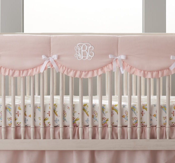 Petal Pink Linen Scalloped Crib Rail Cover