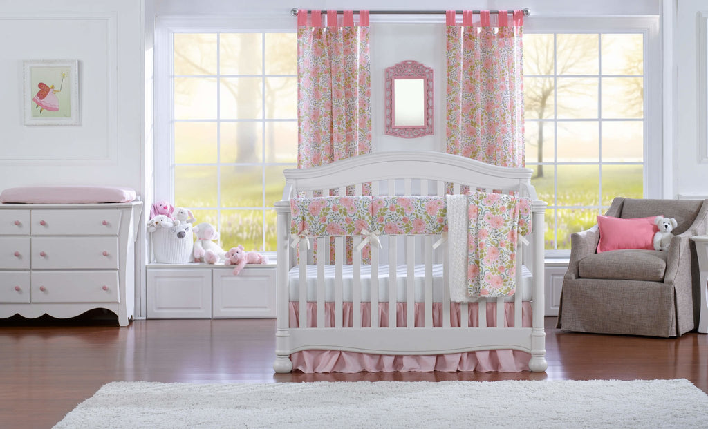 Pink Botanical Floral Crib Sheet | Cotton Percale Crib Sheet - Liz and Roo