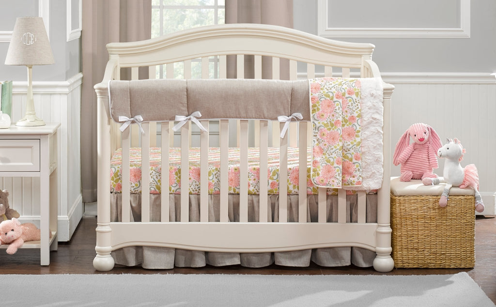 Pink Botanical Floral Crib Sheet | Cotton Percale Crib Sheet - Liz and Roo