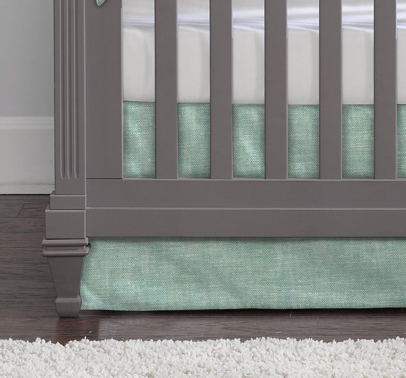 Sage Green Linen Flat Panel Crib Skirt 16" Drop - Liz and Roo