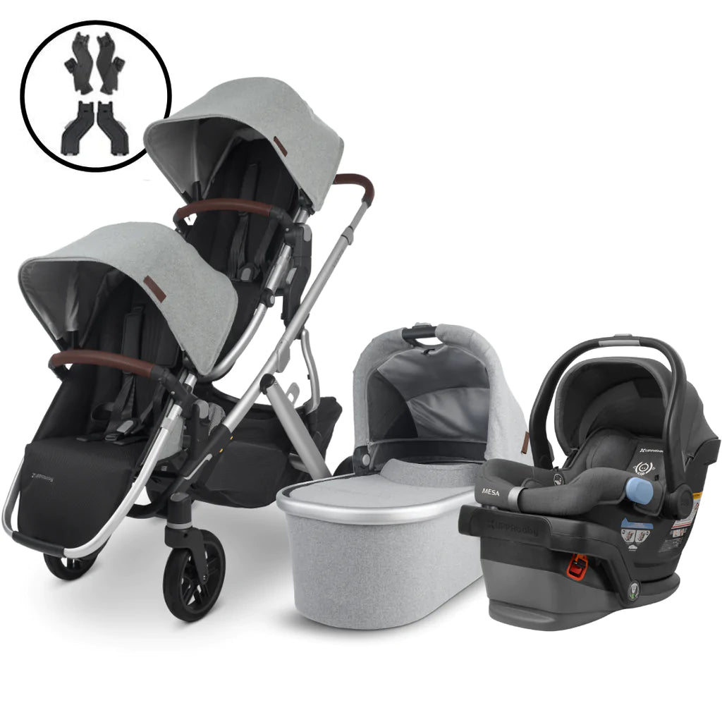 UPPAbaby Vista V3 Double Stroller and Mesa Travel System Declan Oat Melange