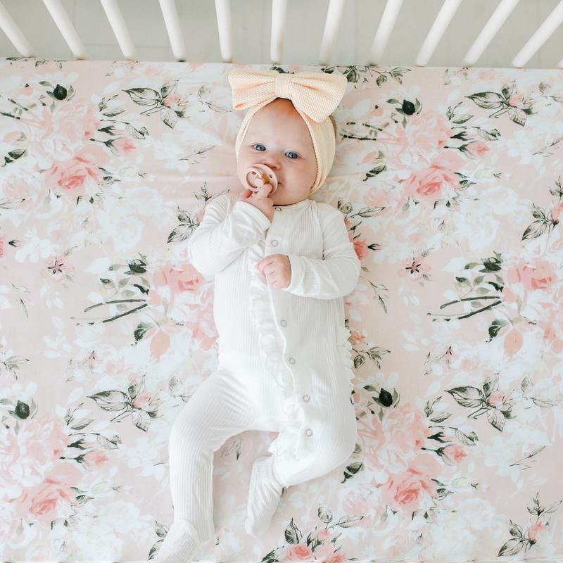 Vintage Pink Rose Crib Sheet in Bamboo - Liz and Roo