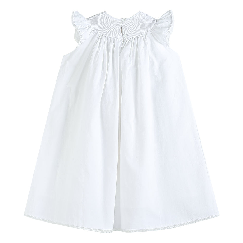 White and Pink Crosses Smocked Bishop Dress - Liz and Roo