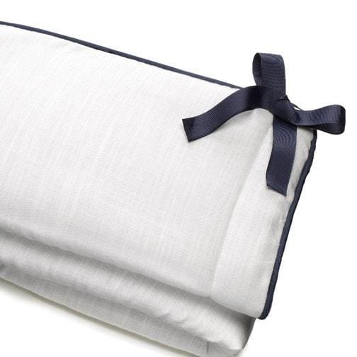 White Linen Crib Rail Cover (Navy Trim) - Liz and Roo