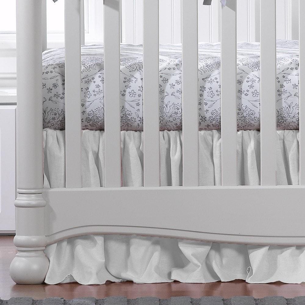 White Linen Crib Skirt (Gathered) 16" Drop - Liz and Roo