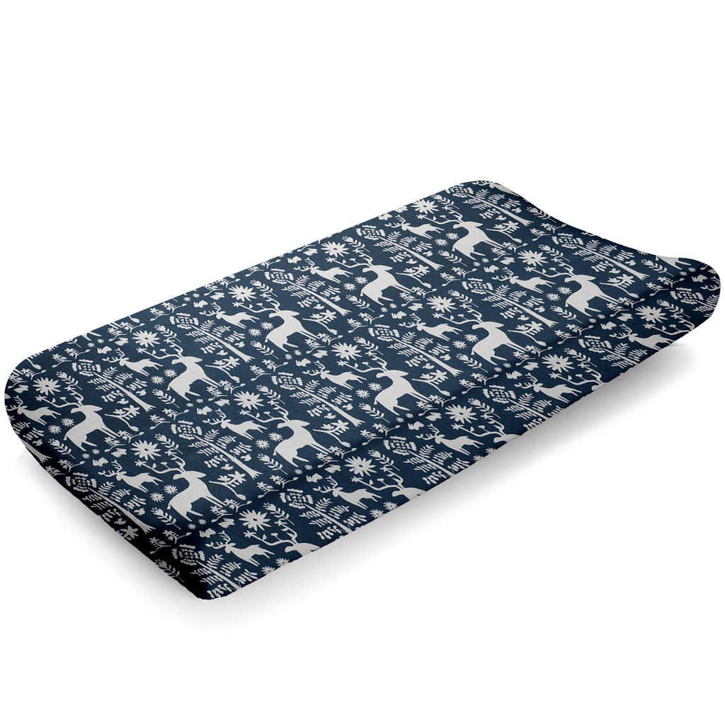 Woodland Forest (Navy) Contoured Changing Pad Cover - Liz and Roo